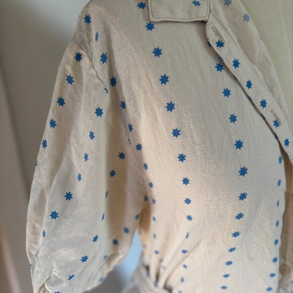 The Tiny Big Sister button down linen/cotton star print midi dress size 34/small - Picture 5 of 8